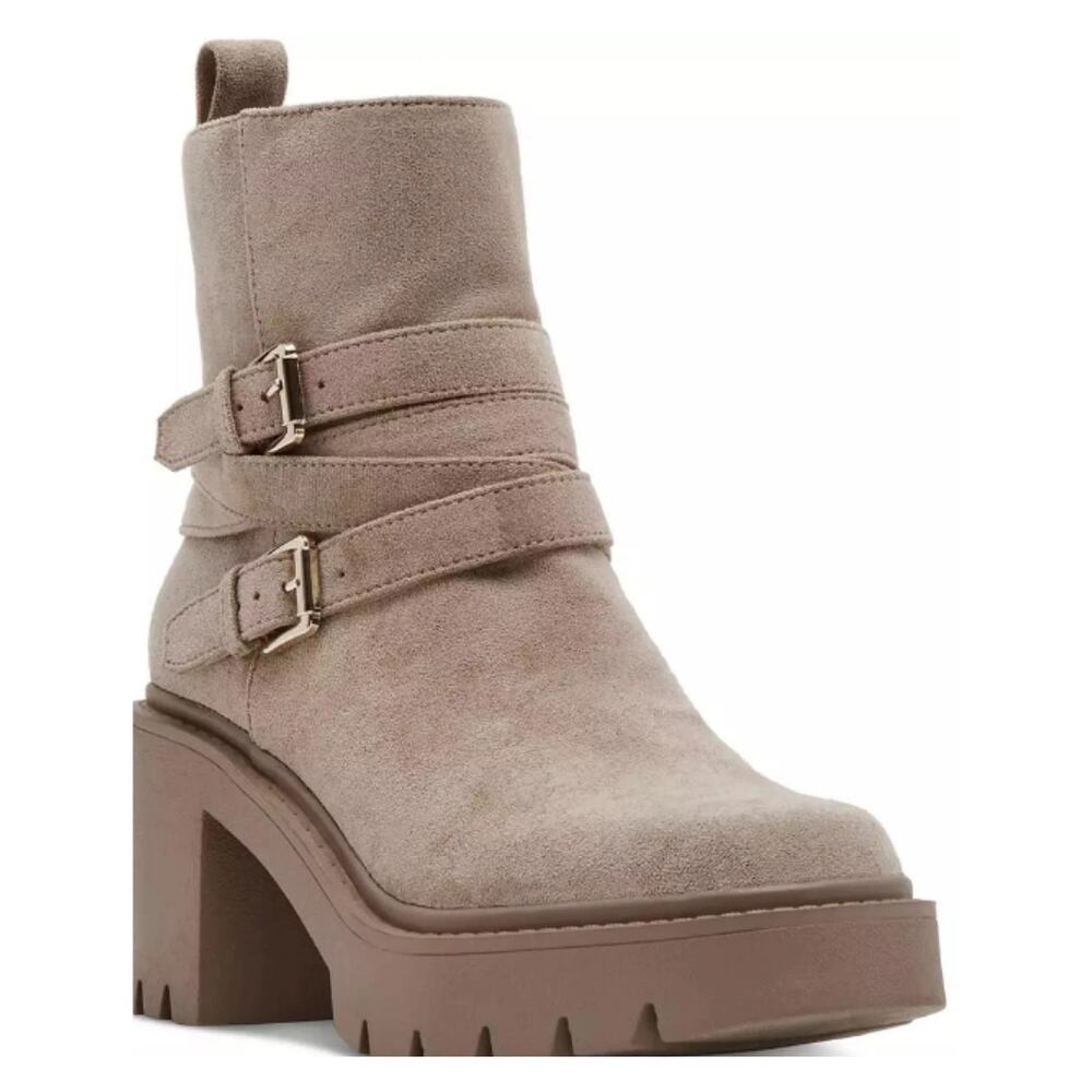 NEW Madden Girl Womens Pike Moto Buckle Lug Sole Booties Sand Size 10 Faux Suede